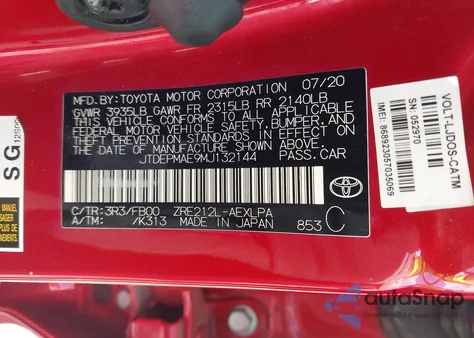 2021 Toyota Corolla Le from USA, damaged, VIN JTDEPMAE9MJ132144